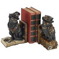 Design Toscano Knowledge Seekers Steampunk Cat and Owl Sculptural Bookends