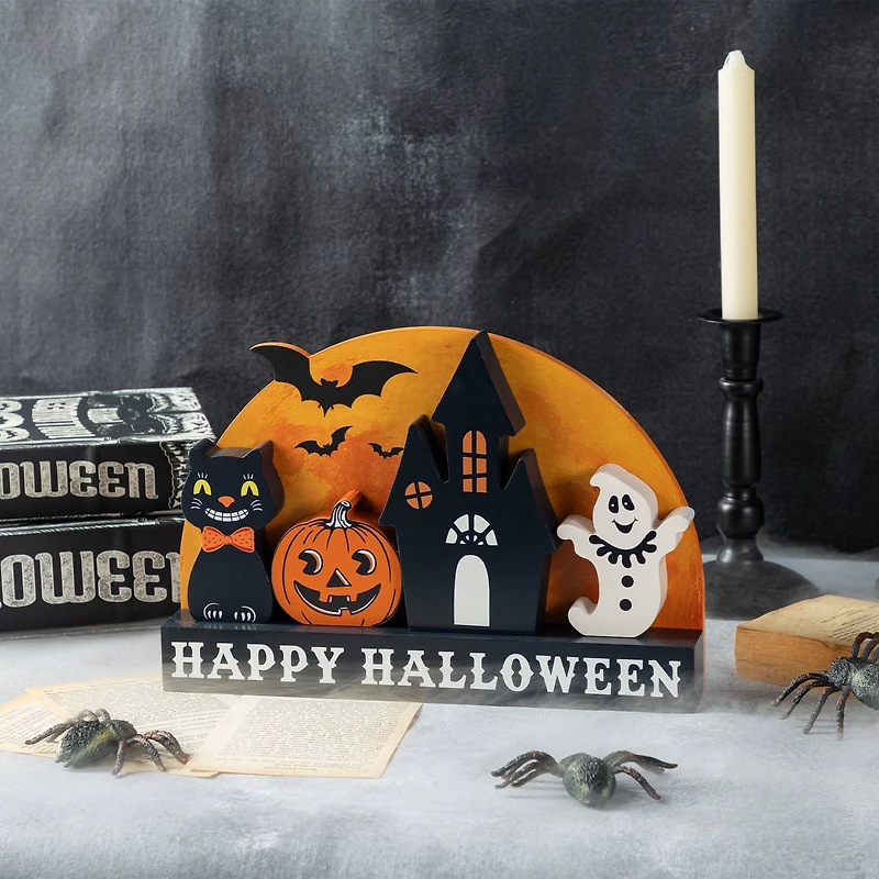 Glitzhome® 12"L HAPPY HALLLOWEEN Wooden Table Block Set