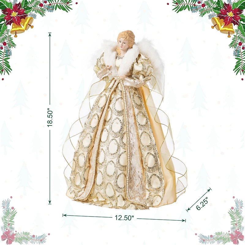 Glitzhome® 18.5"H Faux Fur & PVC Christmas Elegant Angel Tree Topper with Porcelain Face