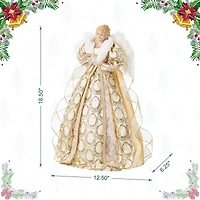 Glitzhome® 18.5"H Faux Fur & PVC Christmas Elegant Angel Tree Topper with Porcelain Face