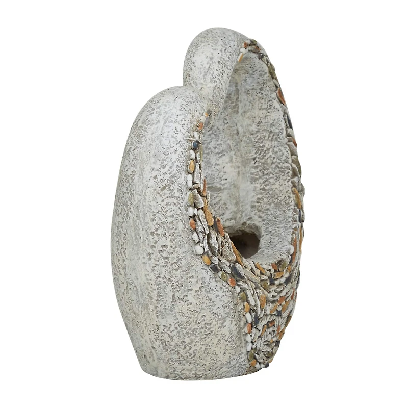 16" Gray Fiberglass Planter with Stone Mosaic Design