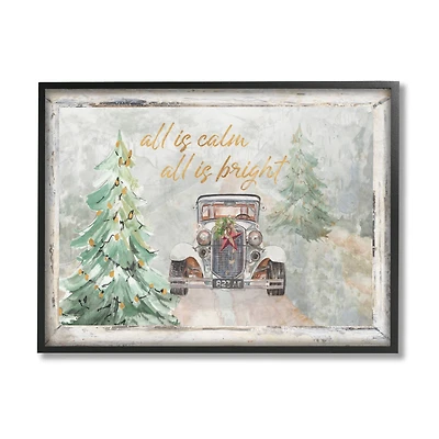 Stupell Industries All Is Calm Phrase Vintage Christmas Country Road Framed Wall Art