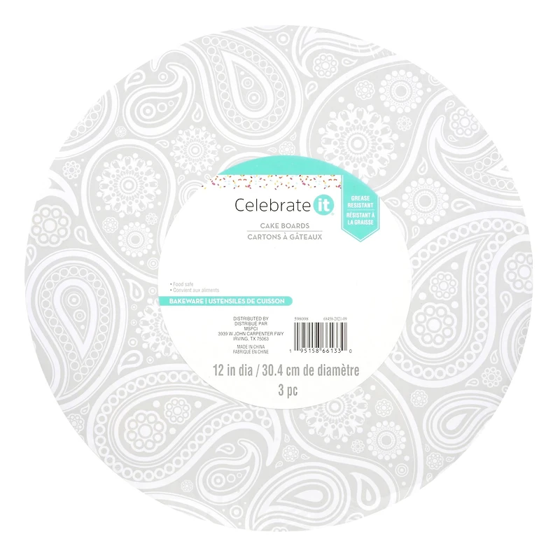 12 Packs: 3 ct. (36 total) 12" Silver Paisley Cake Boards by Celebrate It®