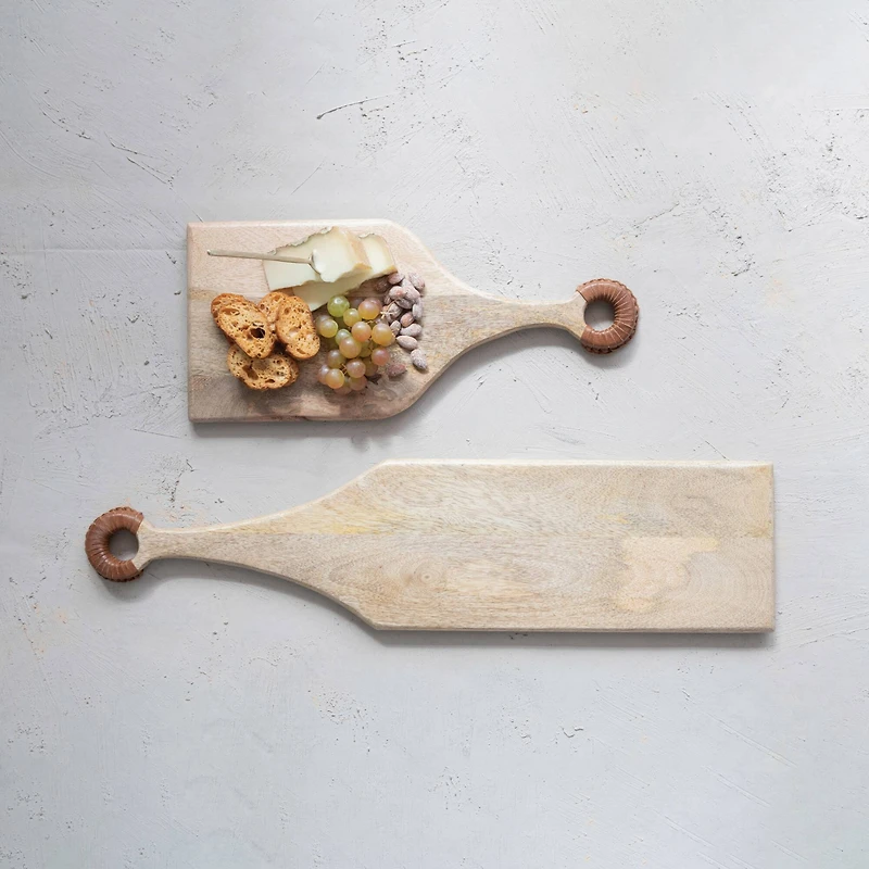 Hello Honey® Mango Wood Cutting Board with Braided Leather Handle