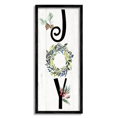 Stupell Industries Joy Seasonal Botanical Wreath Framed Giclee Art