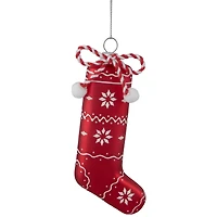 5" Red & White Glass Christmas Stocking Ornament