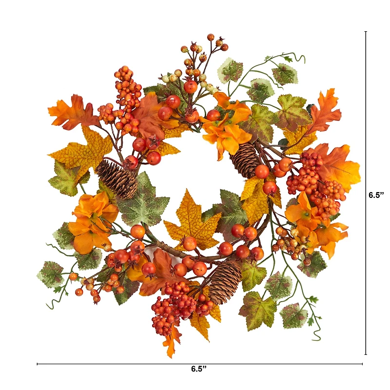 6.5" Autumn Hydrangea & Pinecones Wreath, 2ct.