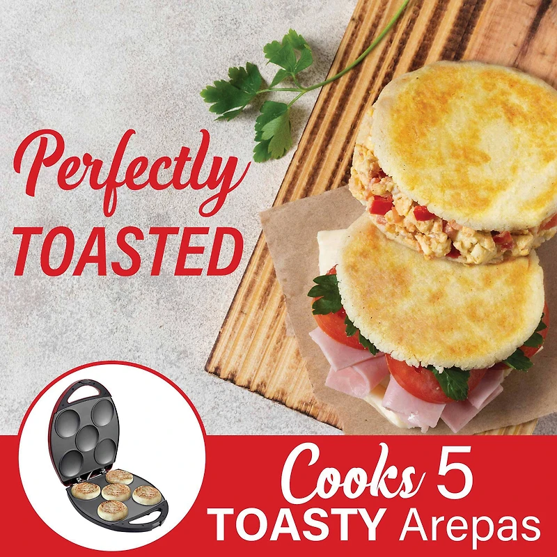 Brentwood Red 1200 Watt 5-Piece Nonstick Arepa Maker