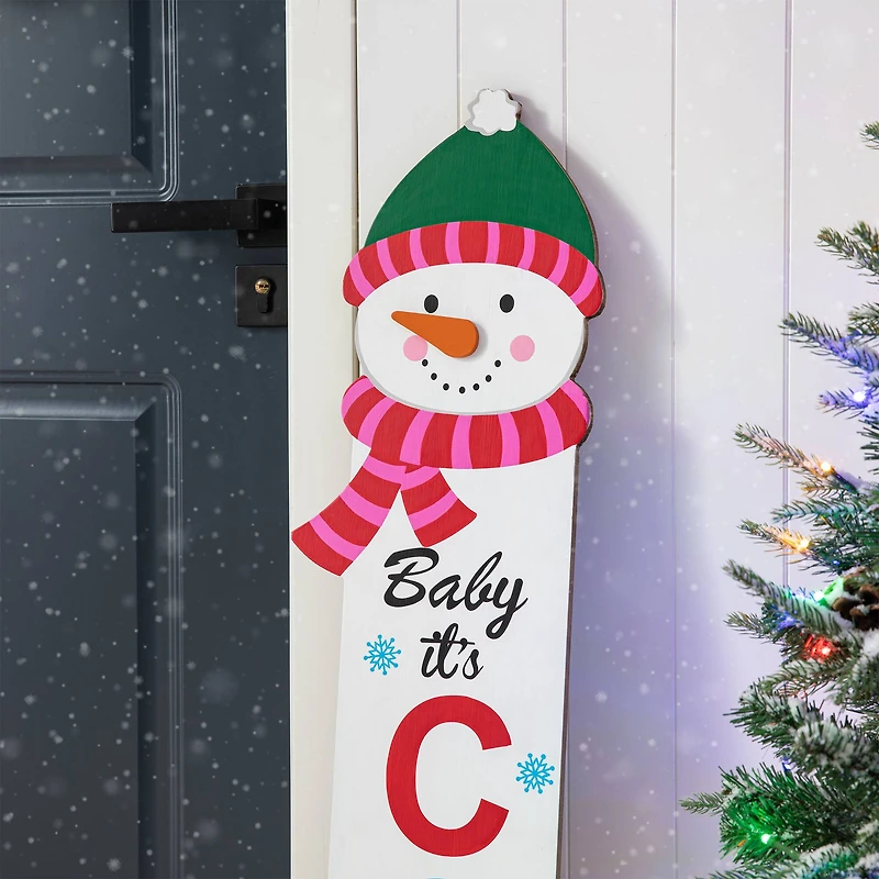 Glitzhome® 4.5ft. Wooden Snowman Porch Sign with Fabric Dangling Legs