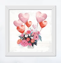 Floral Balloon 16" x 16" White Framed Print Under Plexiglass