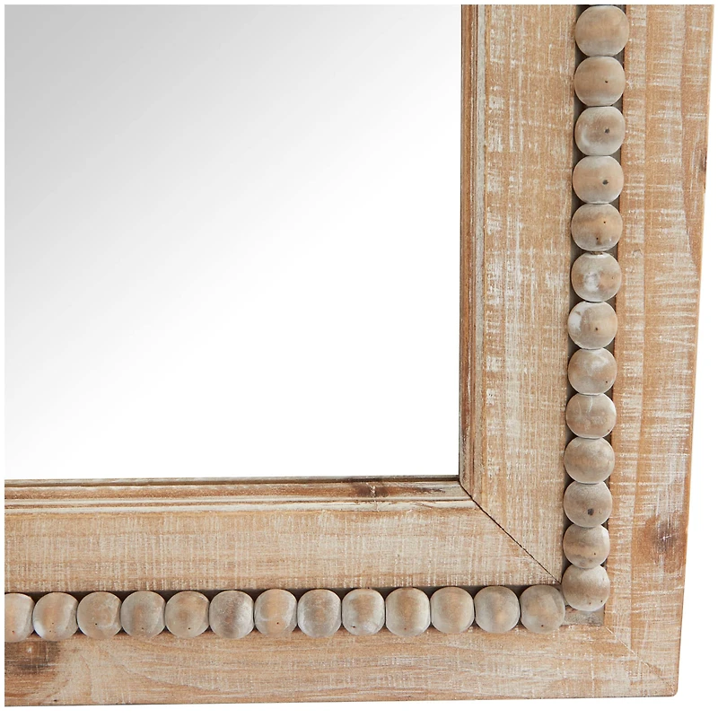 Brown Wood Beaded Frame Wall Mirror with Distressing 24" x 2" x 54"