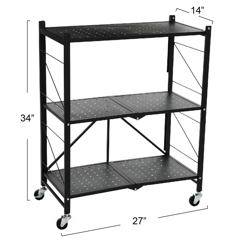 Household Essentials 34" Black Metal 3-Tier Foldable Utility Rack