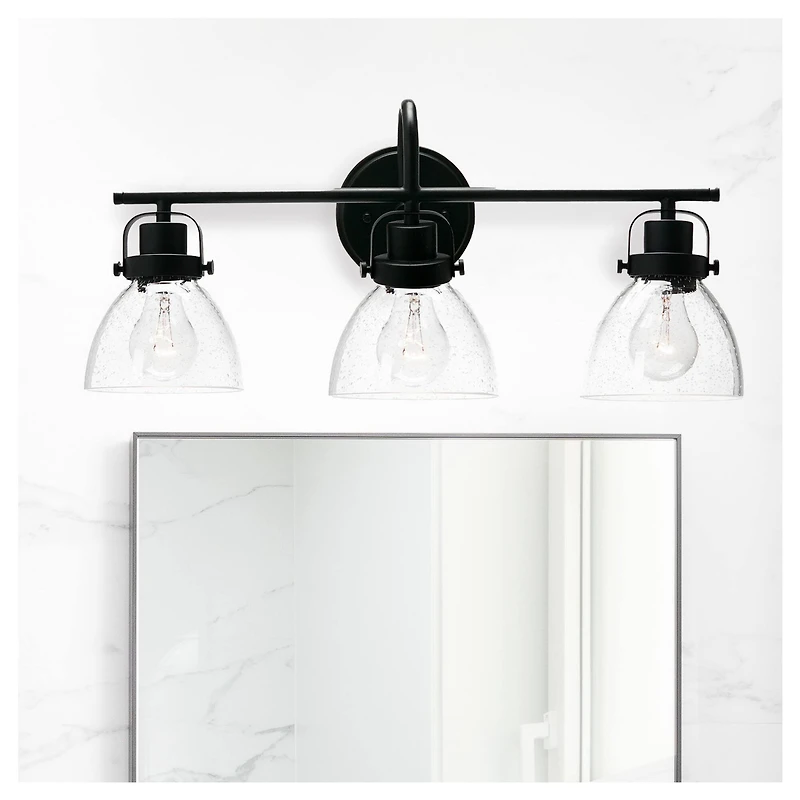 Hello Honey® Robert Stevenson Lighting Avalon Matte Black Metal & Glass 3-Light Vanity Light