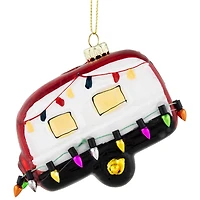 Decked Out Holiday Camper Glass Christmas Ornament - 3" - White and Red