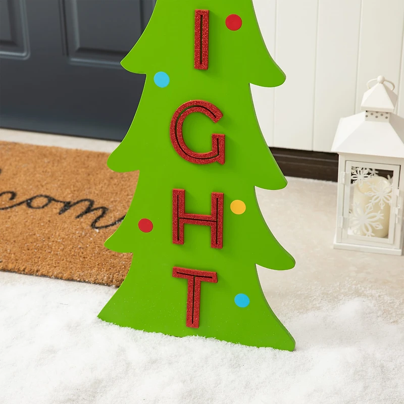 Glitzhome® 41.75" Christmas "BRIGHT" Bent Tree Porch Sign
