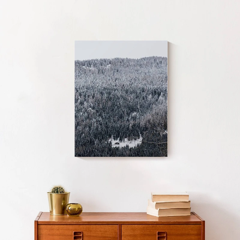 Unsplash Cabin Snowy Woods 16x20 Canvas Wall Art