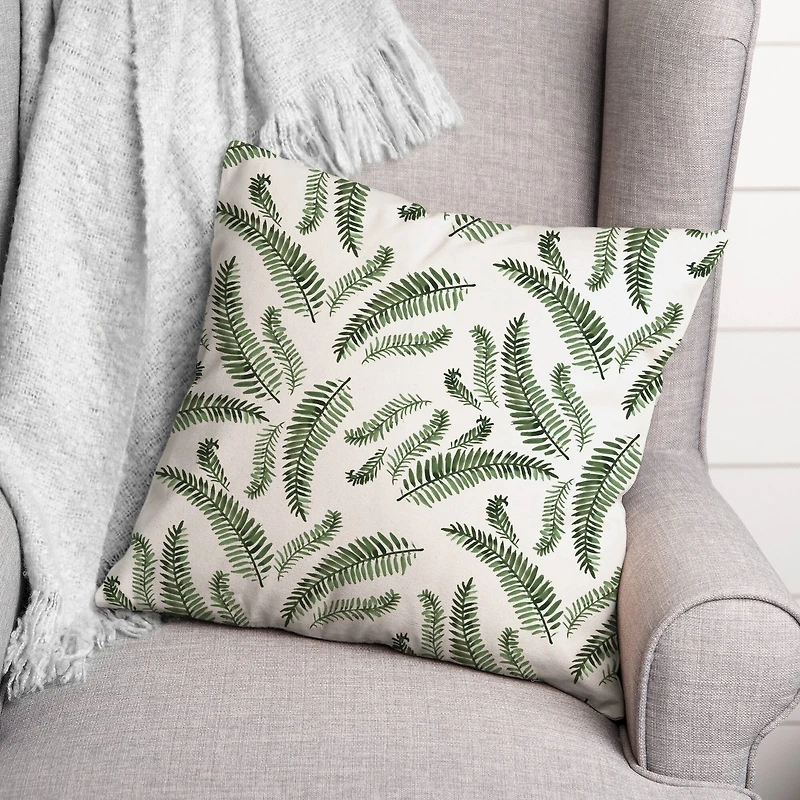Green Fern Pattern 18" x 18" Throw Pillow