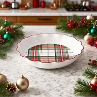 10" Green & Red Plaid Ceramic Pie Dish by Ashland®