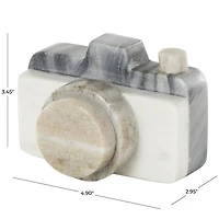 5" White Abstract Marble Digital Camera Sculpture with Beige & Gray Accents