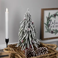 14" Unlit Mini Flocked Downswept Pine with Berries Artificial Christmas Tree