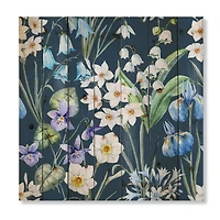 Designart - White and Blue Spring Flowers On Dark Blue