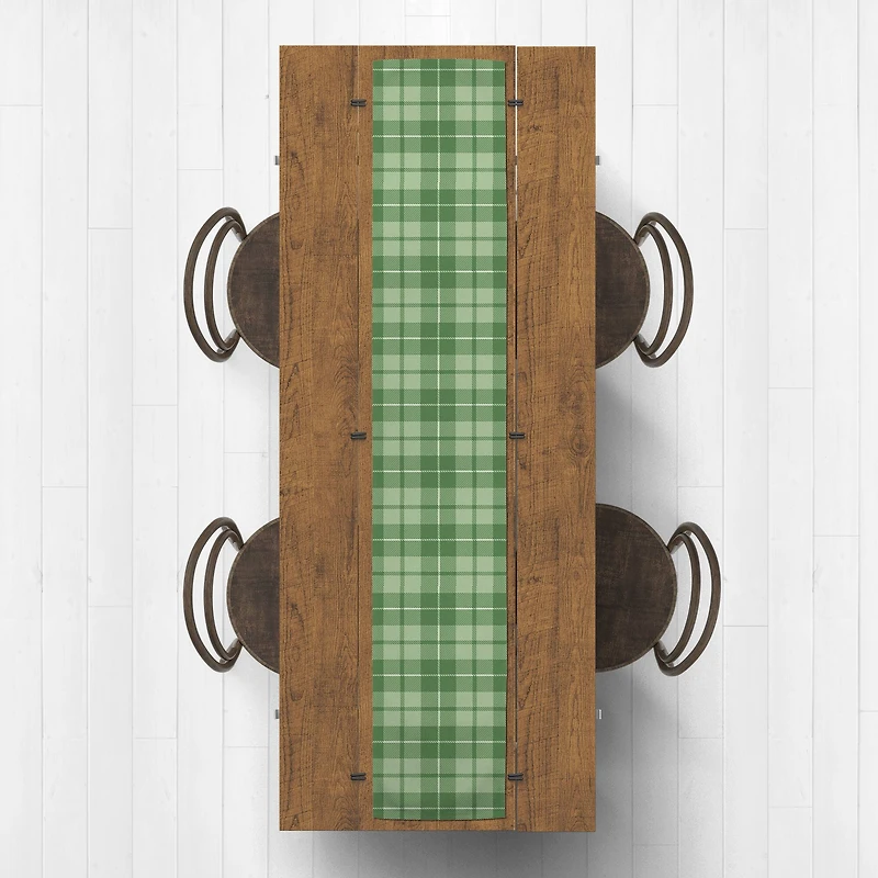90" Green Plaid Poly Twill Table Runner