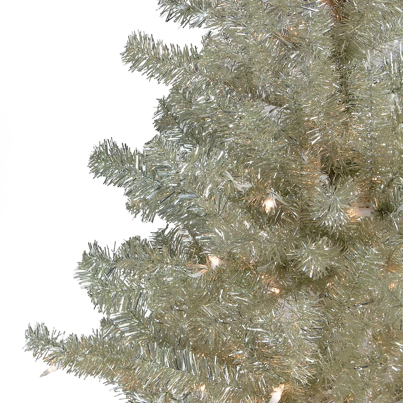 9ft. Pre-Lit Metallic Platinum Artificial Tinsel Christmas Tree, Clear Lights