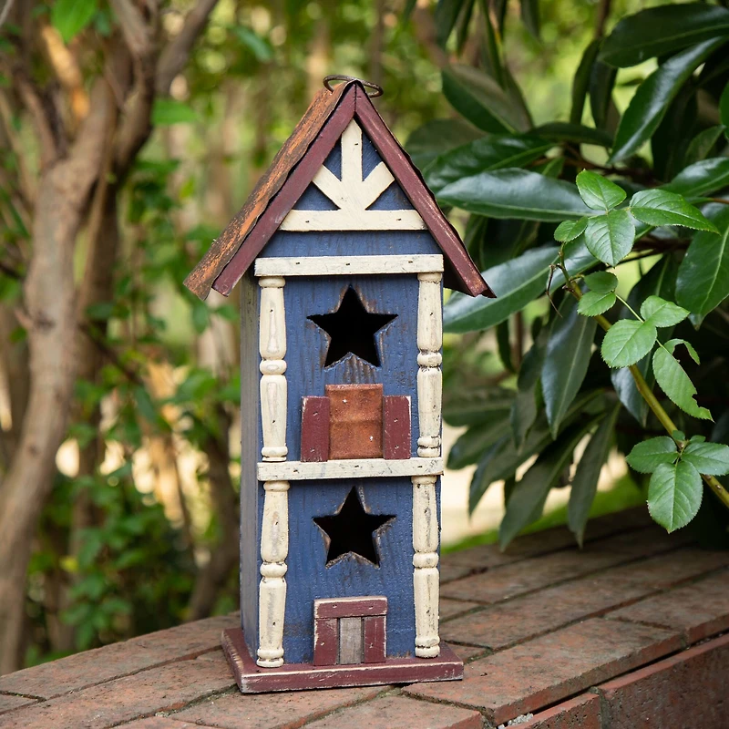 Glitzhome® 13" Solid Wood and Metal Rustic Style Birdhouse