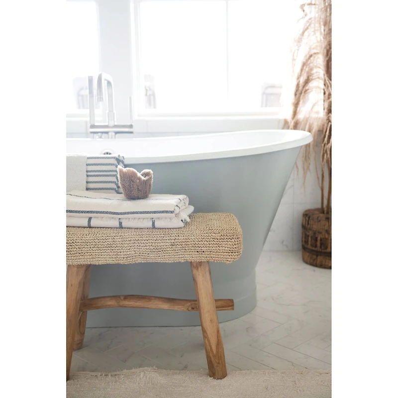 Hello Honey® 18" Woven Mendong Covered Stool with Teak Wood Legs