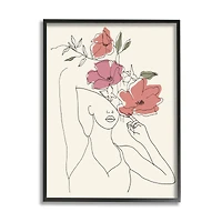 Stupell Industries Female & Blooming Floral Portrait Sketch Black Framed Wall Art