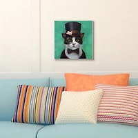 Stupell Industries Good Sir Top Hat Cat with a Mouse and A Monacle Turquoise Painting Canvas Wall Art