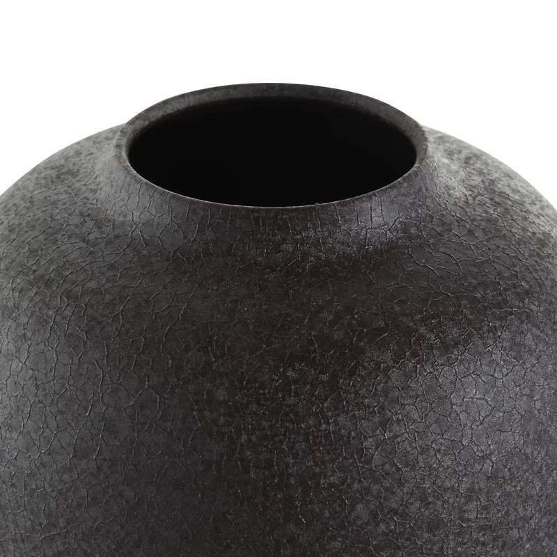 12" Black Textured Rounded Metal Vase