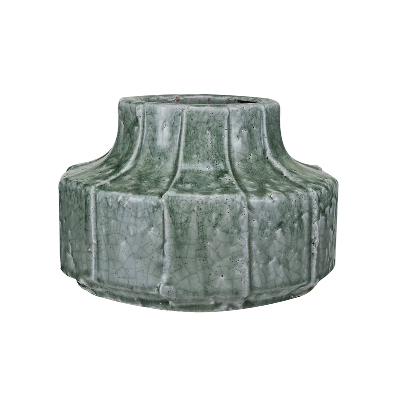 Hello Honey® 9" Green Crackle Glaze Terra Cotta Vase Planter with Embossed Lines