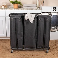 Household Essentials 34" Long Black 3-Bag Rolling Laundry Sorter
