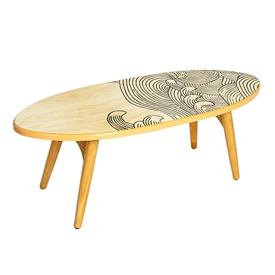 Hello Honey® Multicolor Sea Waves Surfboard Oval Coffee Table