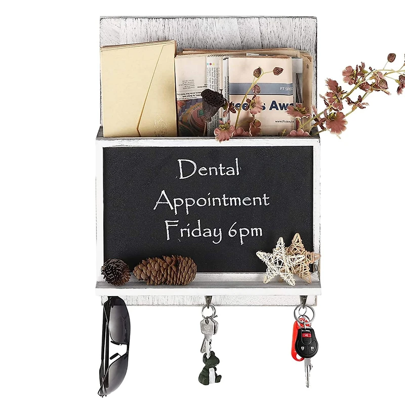 NEX™ 16" Gray White Wall-Mounted Key & Mail Holder with Chalkboard