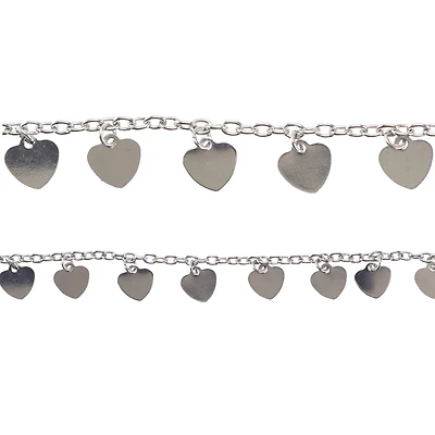 9.8mm Rhodium Metal Heart Beads by Bead Landing™