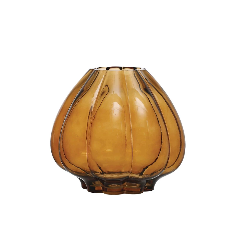 Hello Honey® 9.75" Brown Round Fluted Glass Vase