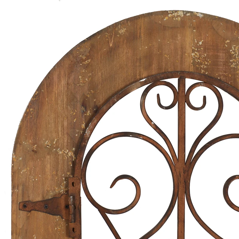 Brown Rustic Metal & Wood Arched Gate Wall Décor