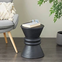 18" Black Wood Handmade Carved Hourglass Accent Table with 3D Ring Center