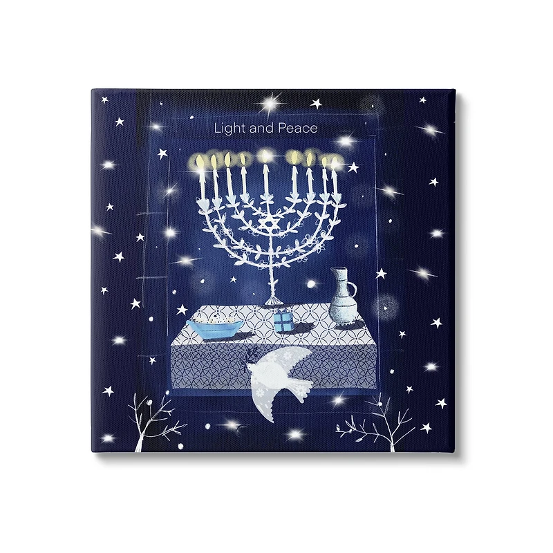 Stupell Industries Light & Peace Menorah Stars Canvas Wall Art