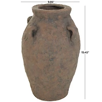 15.5" Dark Brown Ceramic Handmade Textured Vase