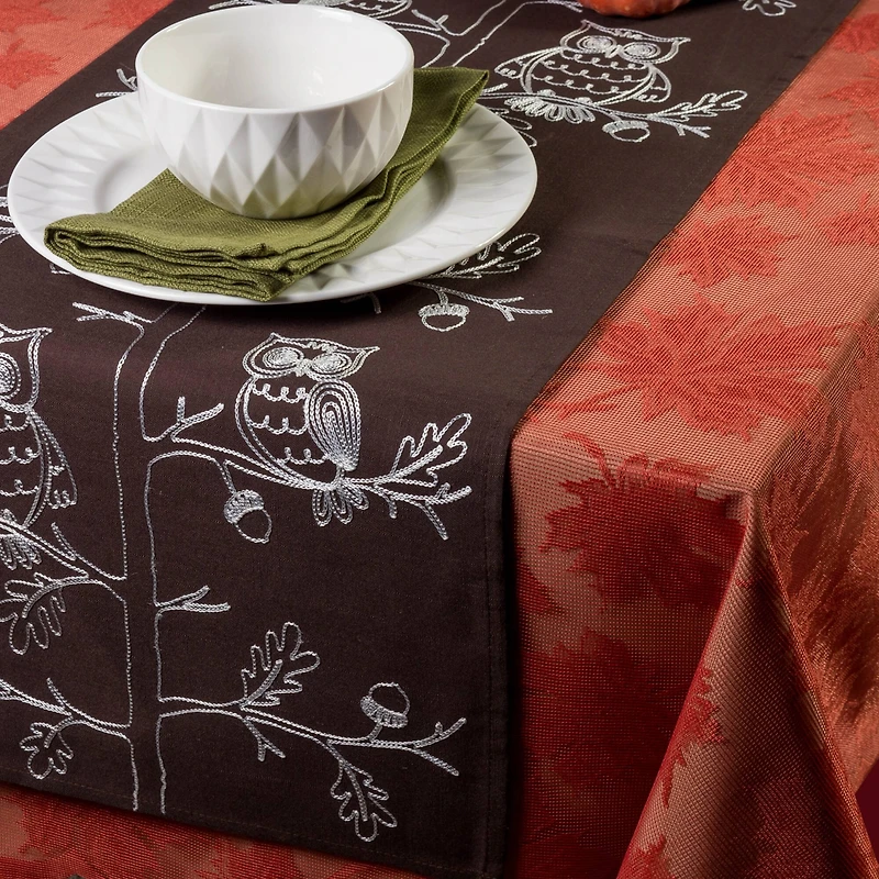 Table Runner Embroidered Owls"