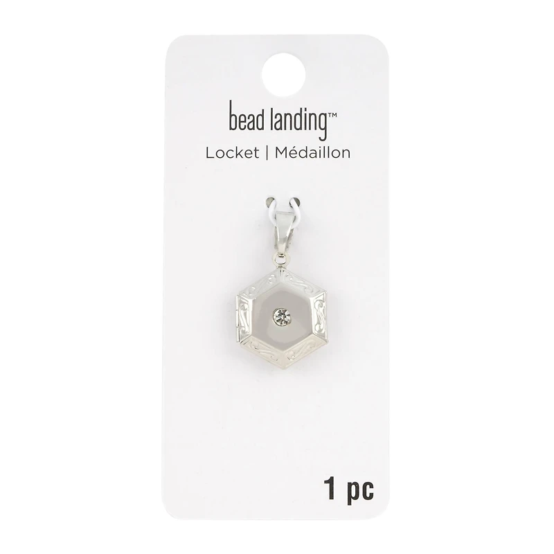 Rhodium Etched Hexagon Locket by Bead Landing™