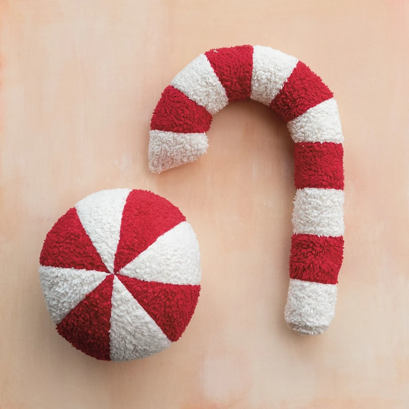 Hello Honey® 22" Red & White Cotton Sherpa Candy Cane Shaped Pillow