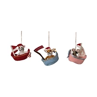 Hello Honey® Handmade Wool Felt Animal in Sailboat Ornament Set with Applique & Embroidery