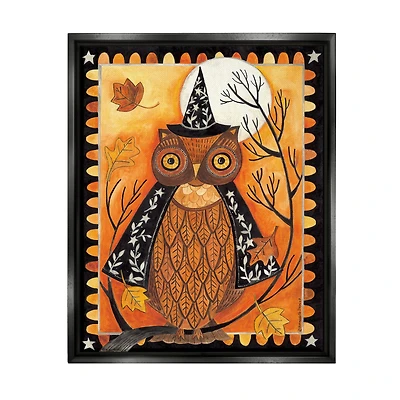 Stupell Industries Seasonal Autumn Owl Moonlit Night Framed Floater Canvas Wall Art