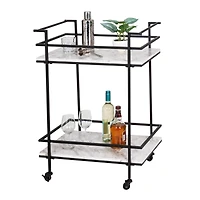 Honey Can Do 2-Tier Black & White Faux Marble Rolling Bar & Serving Cart