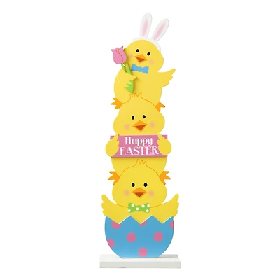Glitzhome® 30" Easter Wooden Stacked Chicks Porch Decor