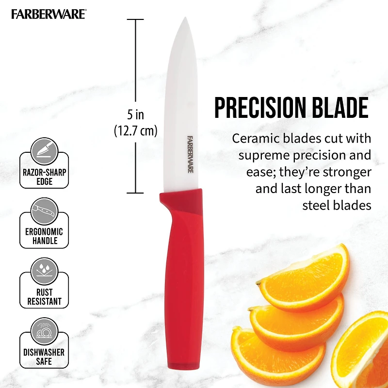Farberware 5" Red Ceramic Utility Knife with Sheath